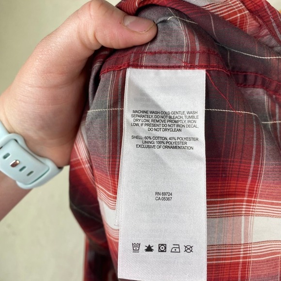 Columbia Red White Checkered Print Vented Back Button Up Shirt Men's Size Large - Picture 5 of 6